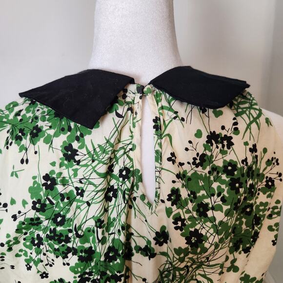 Angie Dress Sz Large Juniors Mini Collar Green Cream Floral Preppy Fairy Y2K Bow - Picture 7 of 16
